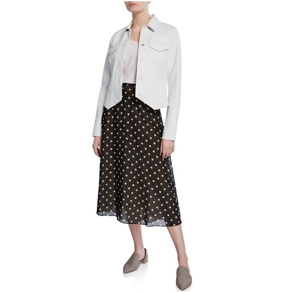 THEORY Volume Polka-Dot Midi Silk Skirt in Black Multi 8 - Picture 1 of 8